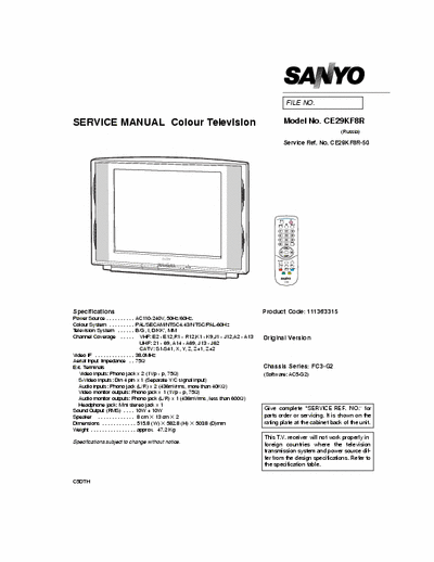 SANYO CE29KF8R service manual